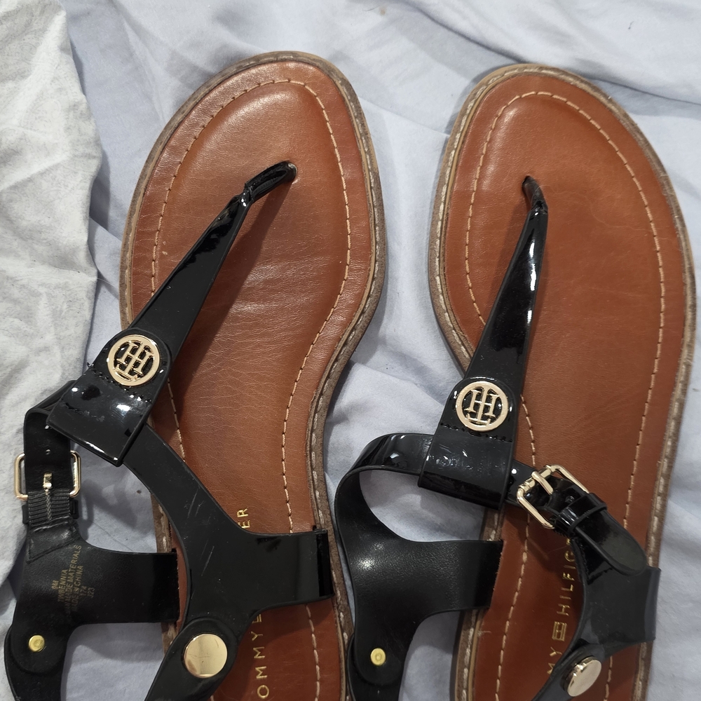 Tommy Hilfiger Black and Brown Women's Sandals